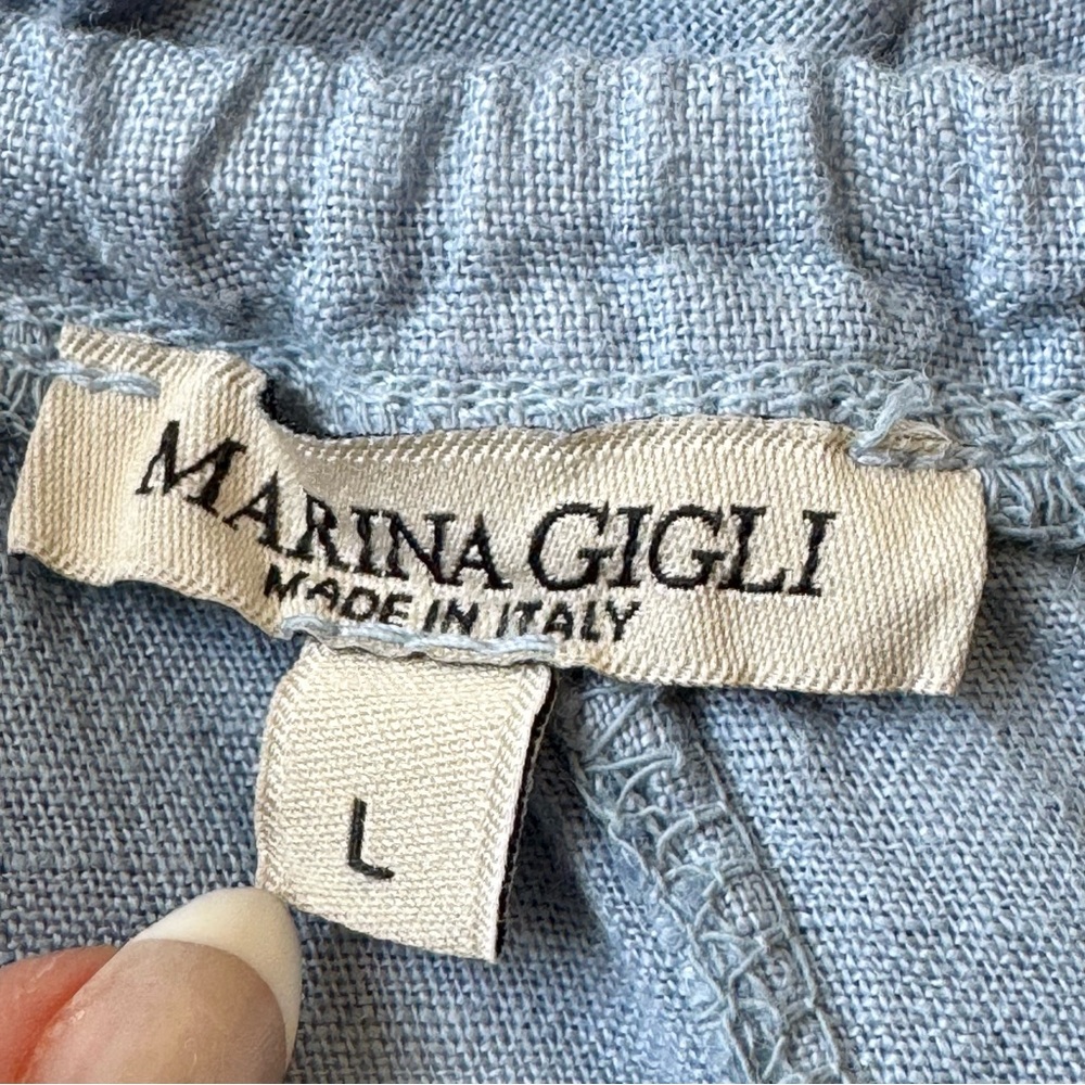 Marina Gigli 100% Linen Blue Ruffle Dress, Made in Italy, large - Picture 6 of 7